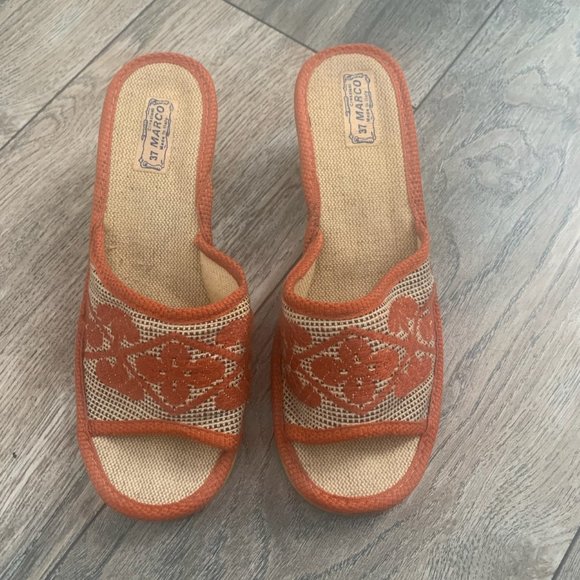 MARCO CREAZIONI ORANGE TWEED WEDGE SLIDE 37 US 6.5 - Picture 1 of 5